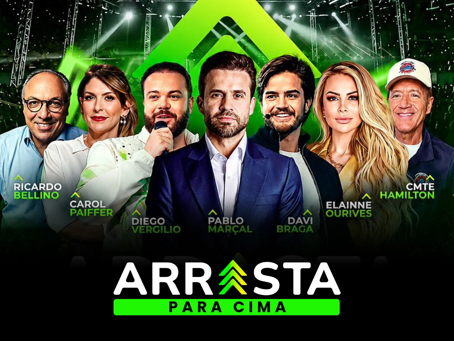 Palco do Arrasta Para Cima 2026 com os principais palestrantes em destaque